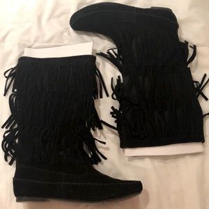 COPY - Lauren Conrad Thia Black- Suede fringed fl…